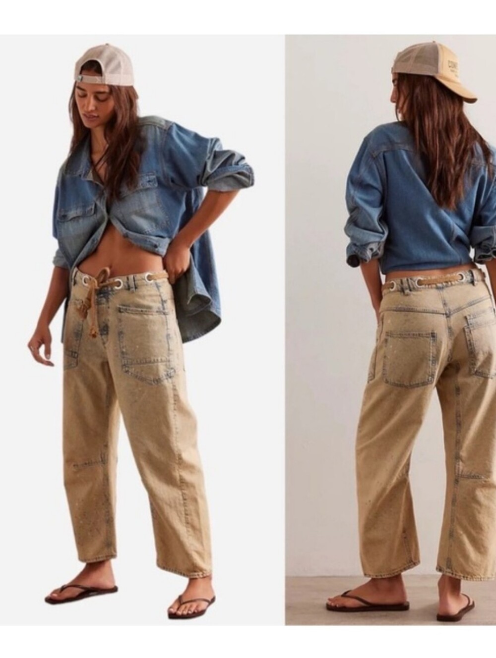 We The Free Beige Washed Carpenter Jeans